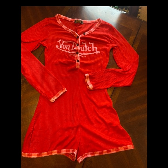 Von Dutch Pants - Von Dutch Red Knit Jumpsuit